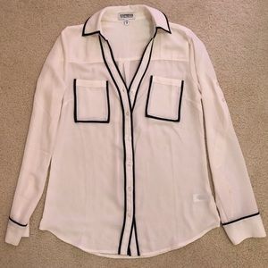 Express Cream & Black Portofino Button-Down Shirt